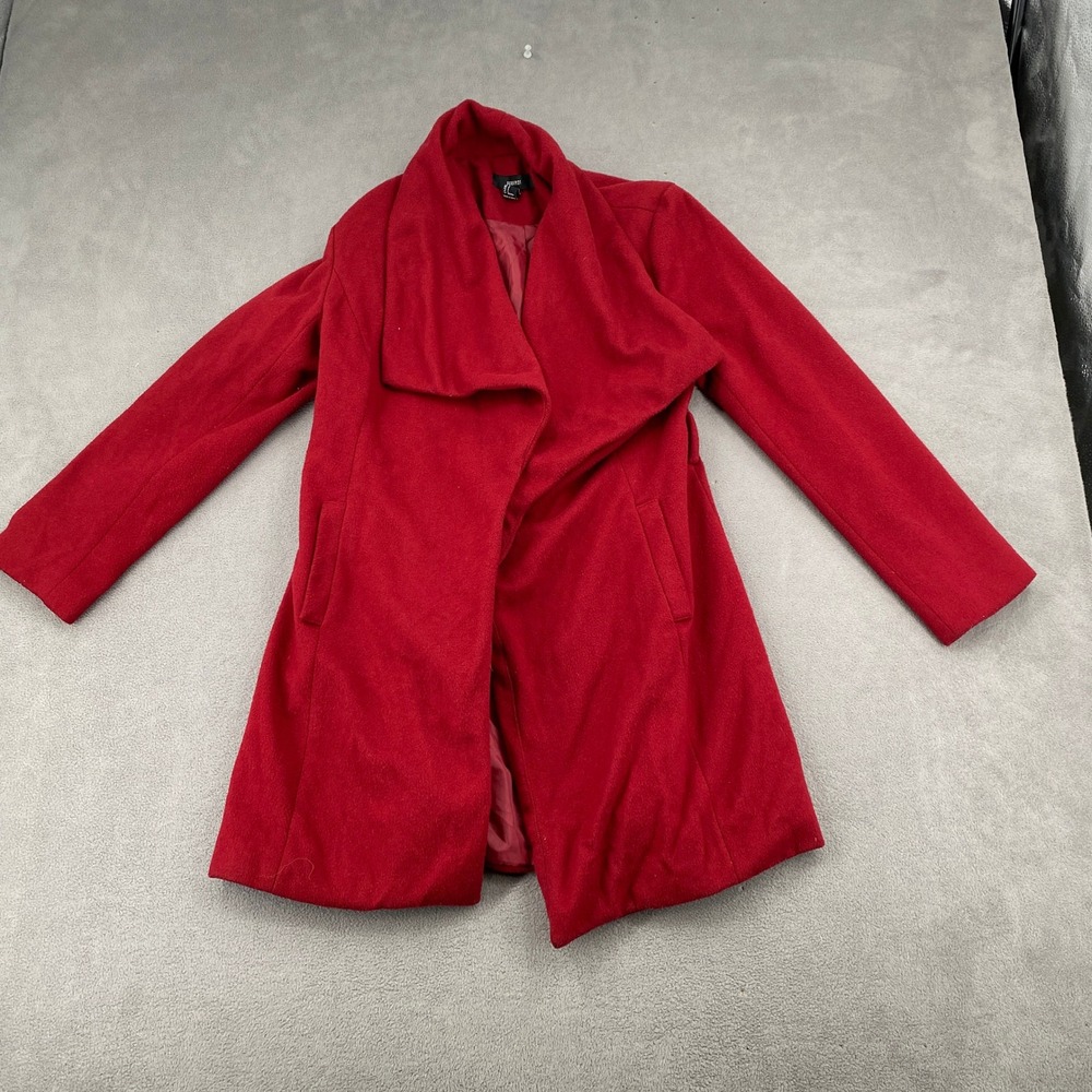 Forever 21 Red Shawl Collar Open Front Coat Jacket Small H249